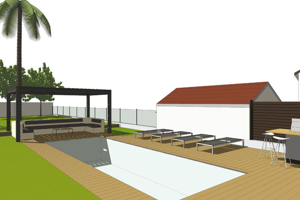 vue sur le jardin la piscine et la pergola-construction-maison-Noisy-le-Grand