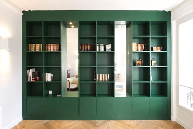 Bibliothèque salon-rehabilitation-appartement-Paris