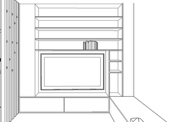 Dessin de la bibliothèque sur-mesure-renovation-appartement-Paris