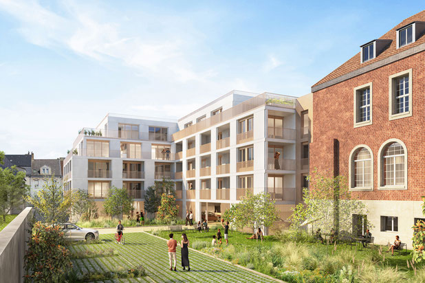 Vue sur le jardin en cœur d'îlot végétalisé-construction-extension-Thionville