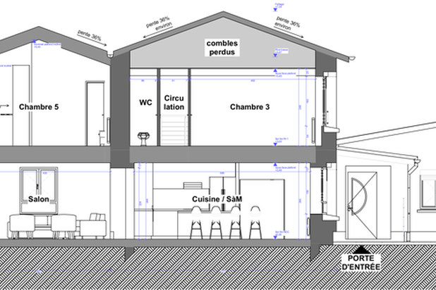 Vue en coupe-agrandissement_extension-maison-Pusignan