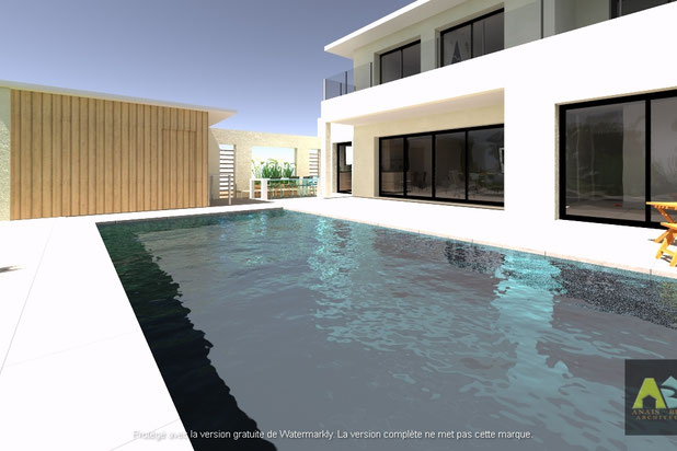 La piscine et la terrasse-construction-maison-Brax