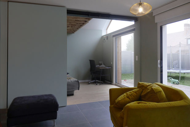 panneau de séparation pivotant-coulissant, ouvert.-agrandissement_extension-maison-Willems