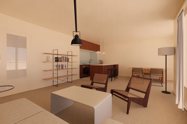 Le séjour - cuisine-renovation-appartement-La Baule-Escoublac