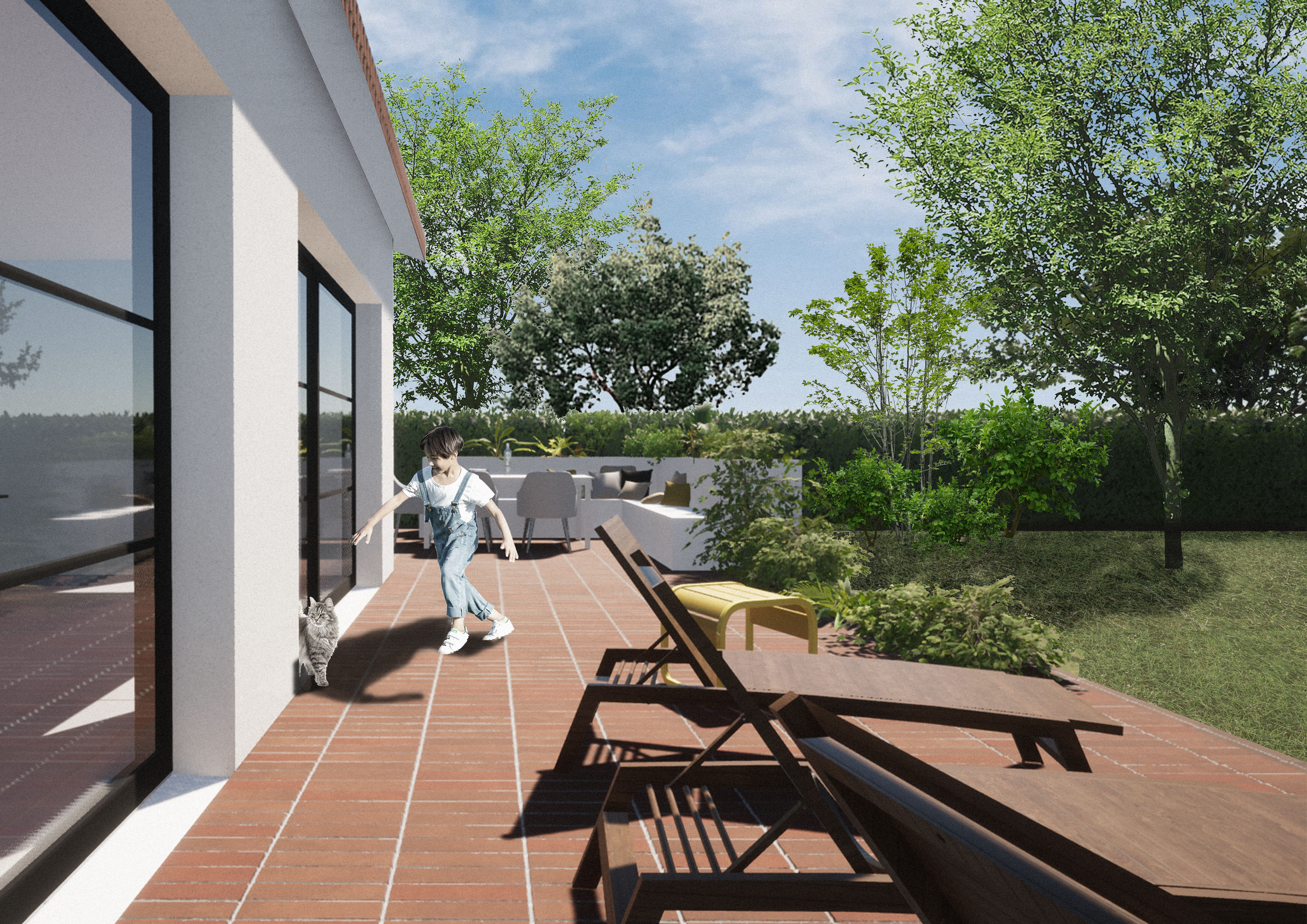 Terrasse ensoleillée – construction de maison neuve Landes Terrasse ensoleillée – construction de maison neuve Landes