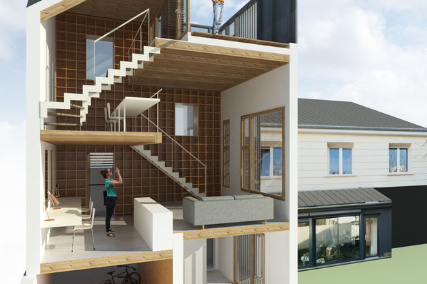 Coupe perspective-agrandissement_extension-logement-Saint-Maur-des-Fossés