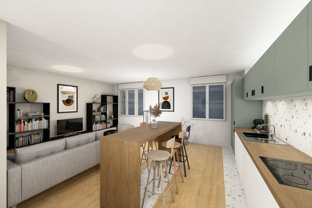 Pièce de vie commune-renovation-appartement-Paris