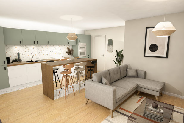 Séjour vers cuisine-renovation-appartement-Paris