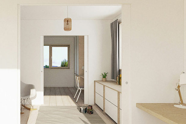Vue depuis l'une des chambre traversante-surelevation-maison-Betton