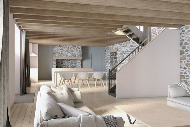 Perspective de la pièce principale-renovation-maison-Retiers