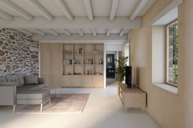 Perspective du salon TV-renovation-maison-Retiers