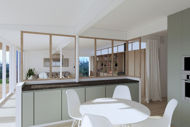 Vue intérieure depuis la cuisine-agrandissement_extension-maison-Rennes