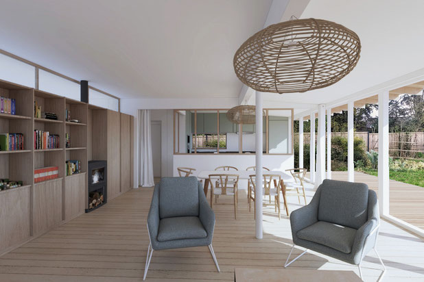 Vue intérieure depuis le séjour-agrandissement_extension-maison-Rennes