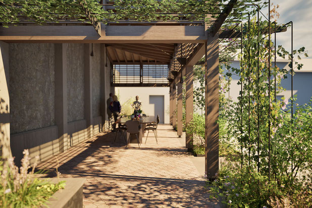 Détail des persiennes et pergola-agrandissement_extension-extension-Coutances