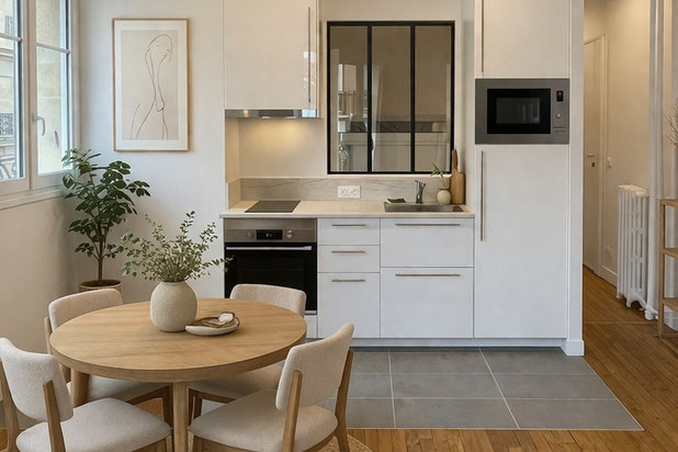 Espace cuisine ouverte sur le séjour-renovation-appartement-Paris