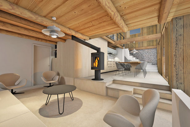 Image 3D : Du salon vers la salle à manger/cuisine-renovation-maison-Dingy-Saint-Clair