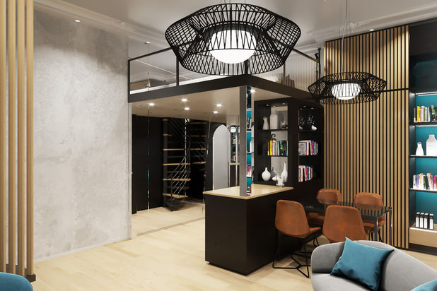 Séjour côté cuisine-renovation-logement-Paris
