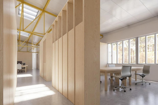 Vue depuis l'entrée et sur la salle de réunion-renovation-atelier_loft-Bagnolet