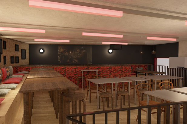 Vue de la salle en mezzanine-amenagement-cafe_restaurant-Lyon