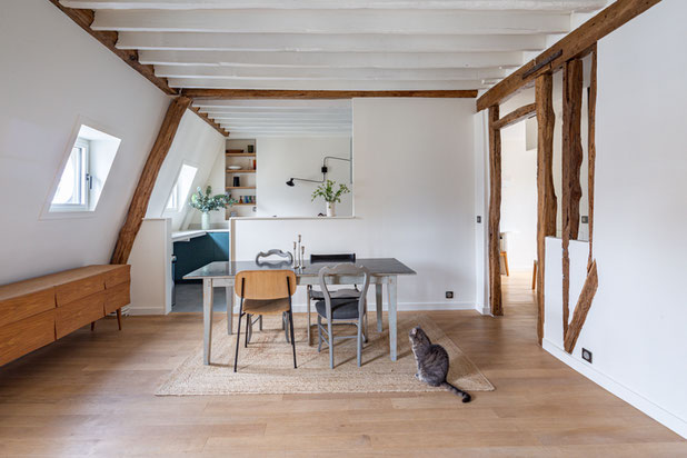 Cuisine et séjour-renovation-appartement-Paris