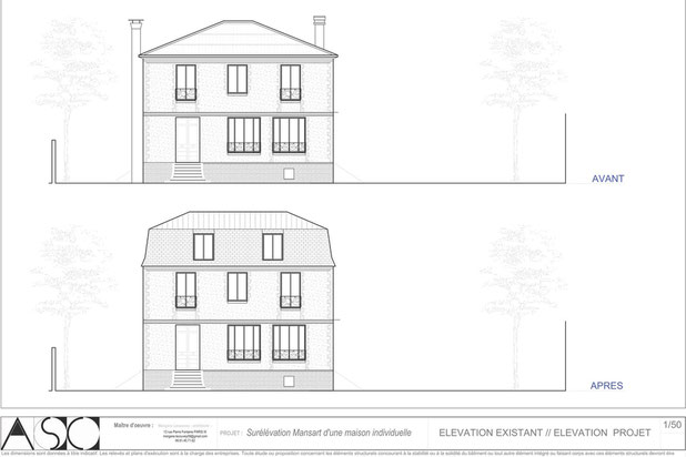 Plan EXISTANT // PROJET-surelevation-maison-Le Plessis-Trévise