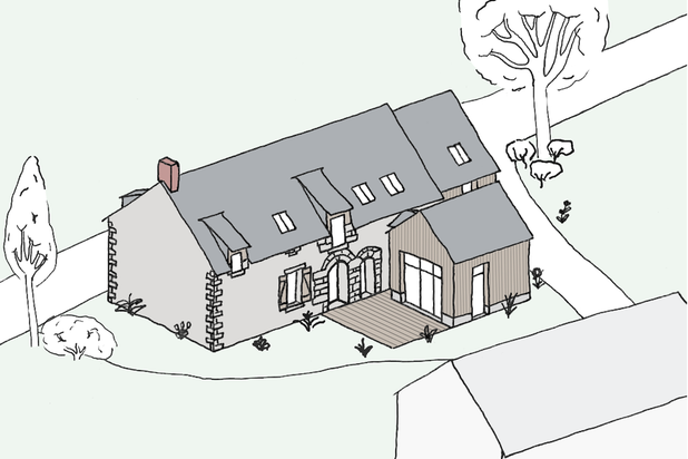 Axonométrie d'ambiance - Esquisse-rehabilitation-maison-Bazouges-la-Pérouse