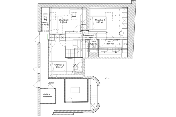 Vue en plan des combles-renovation-appartement-Paris