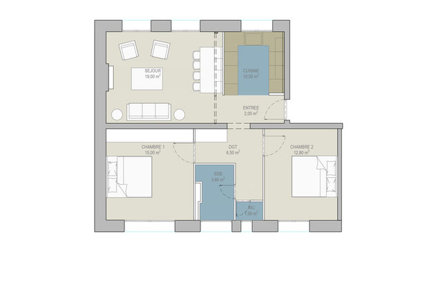 Vue en plan projet-amenagement-appartement-Nantes
