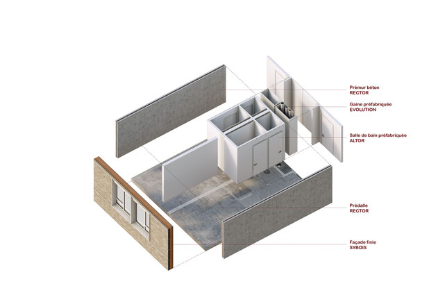 Principe de préfabrication 2D bois/béton-construction-logement-Agen