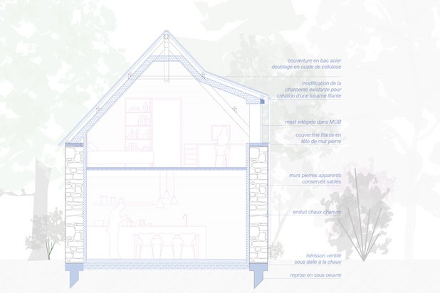 Coupe projet dans longère - phase APS-rehabilitation-maison-Saint-Gildas