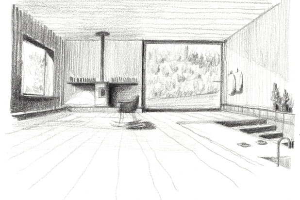 Vue intérieure du séjour-rehabilitation-maison-Les Deserts