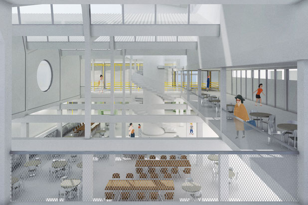 Vue de la cafétéria-rehabilitation-extension-Sierre