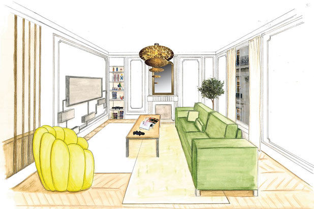 Croquis Salon-renovation-appartement-Paris