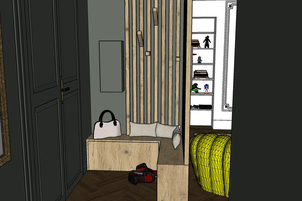 Vue 3D Entrée-renovation-appartement-Paris
