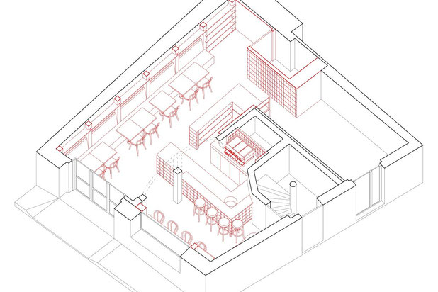 Axonométrie état projeté-amenagement-cafe_restaurant-Montpellier