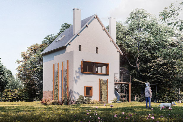 Projection 3D du projet d'extension-agrandissement_extension-maison-Ploemel