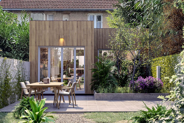 Vu coté jardin-agrandissement_extension-maison-Nantes