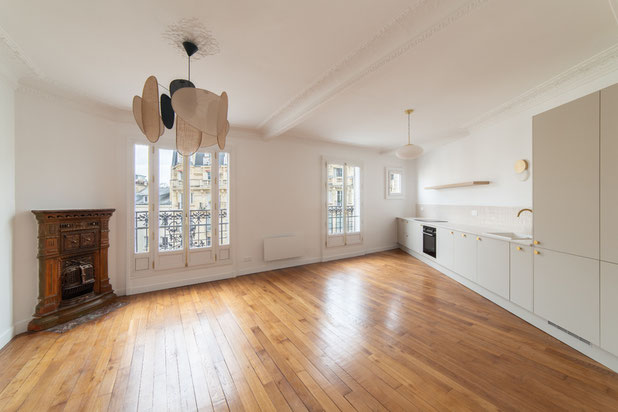 Salon et cuisine-renovation-appartement-Paris