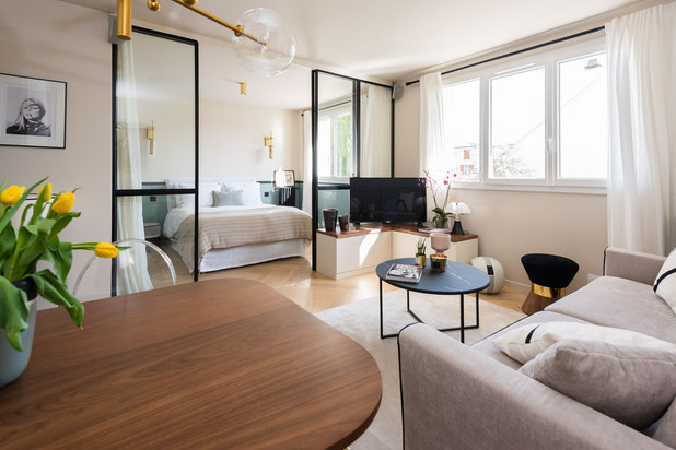 Salon et chambre-renovation-logement-Rueil-Malmaison