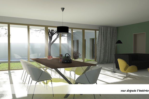 Vue intérieur vers la patio-construction-maison-Brains