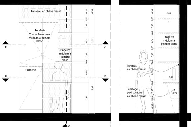 Elévation & Coupe meuble sur mesure-renovation-appartement-Montrouge