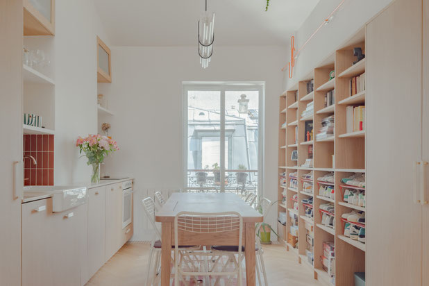 Vue vers la cuisine et salle à manger-renovation-appartement-Paris