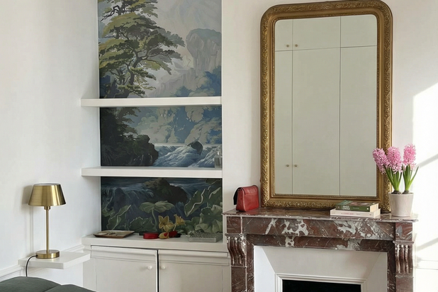 Chambre parentale et son papier peint-rehabilitation-appartement-Paris