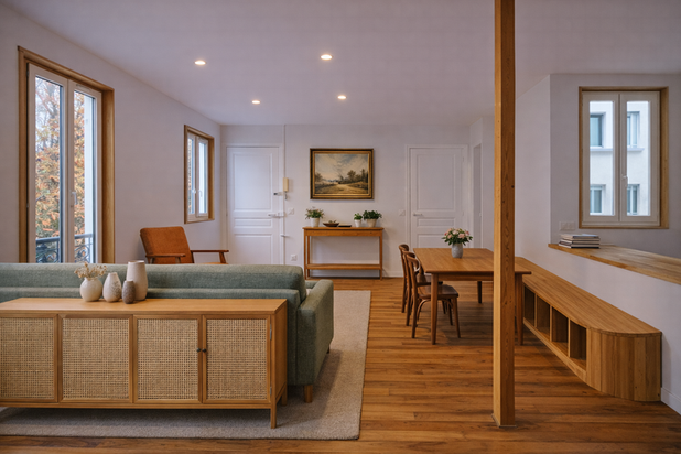 Salon meublé-rehabilitation-appartement-La Garenne-Colombes