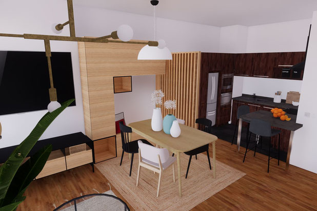 3D réaliste - Salle à manger - Projet B-R (92)-amenagement-appartement-Nanterre