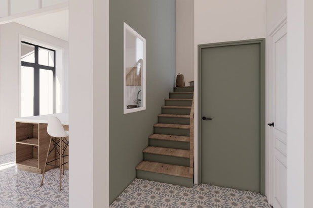 Entrée donnant sur ESC et cuisine-renovation-maison-Nantes