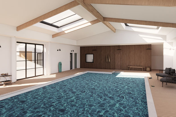 Vue sur piscine + accès depuis l'espace sport-renovation-autre-Mésanger