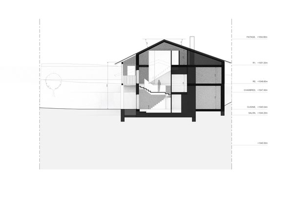 Coupe à travers escalier-construction-maison-Saint-Gervais-les-Bains