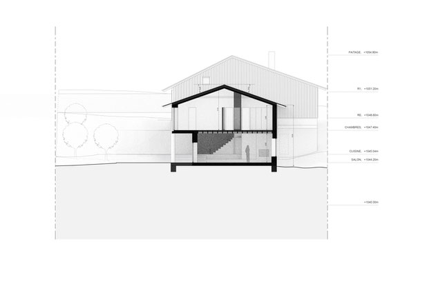 Coupe à travers salon et chambre principale-construction-maison-Saint-Gervais-les-Bains