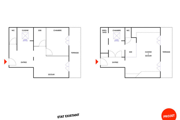 Plan avant / après-rehabilitation-logement-Paris